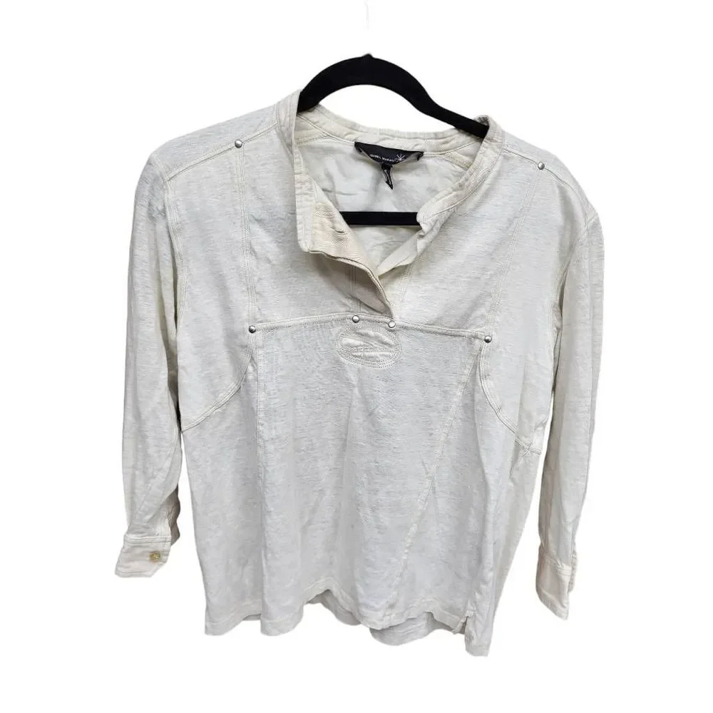 Isabel Marant Womens Blouse White Solid Long Sleeve Collar Studded Linen 2